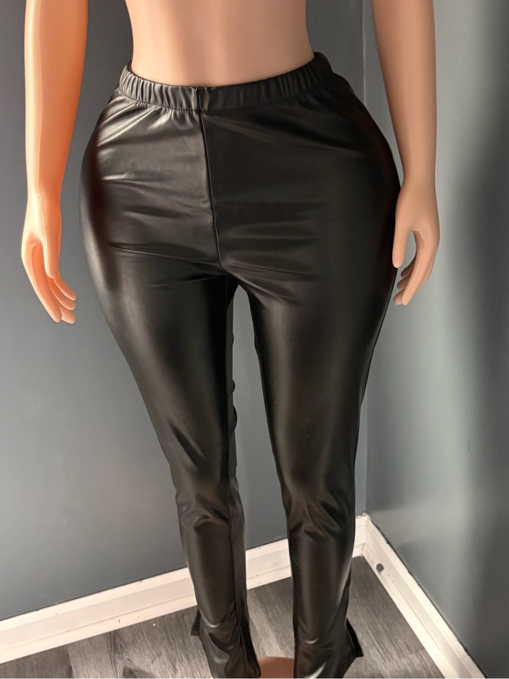 Black Faux Leather High-Waist Pants